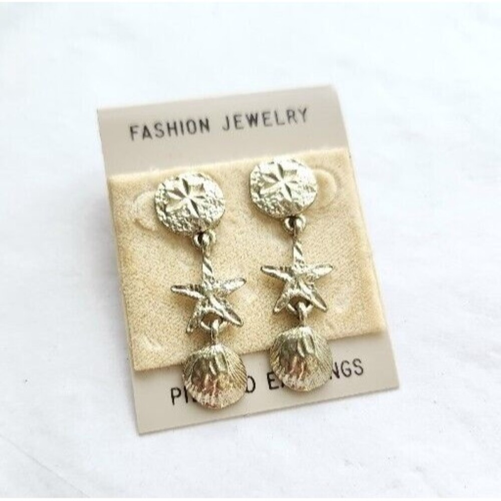 Silver Tone Pewter beach theme earring sand dollar, star fish, shell NWT Mermaid